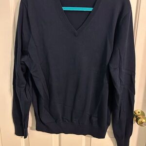 Brooks Brothers Dark Blue Supima Cotton V-Neck Sweater